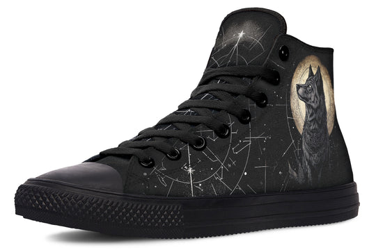 Starlit Wolf High Tops - Classic Premium Canvas Shoes with Comfortable and Durable Soles