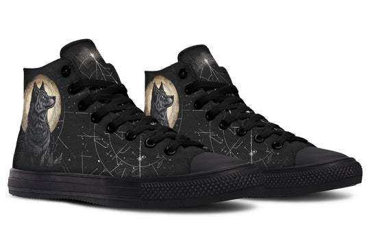 Starlit Wolf High Tops - Classic Premium Canvas Shoes with Comfortable and Durable Soles