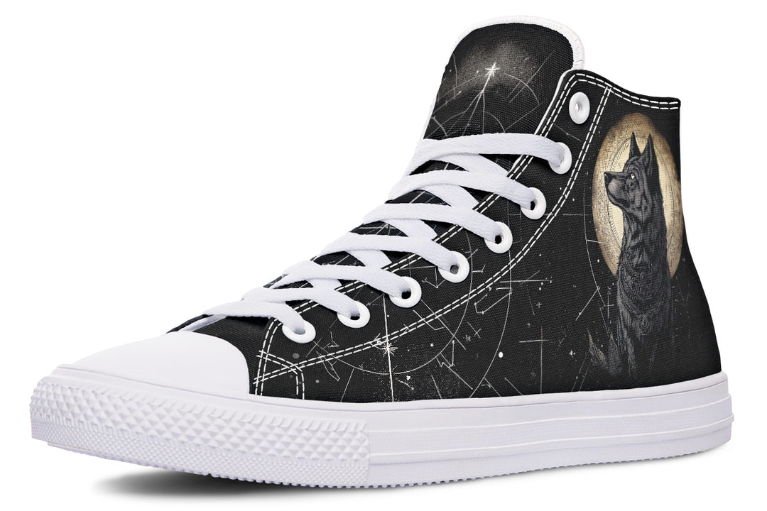 Starlit Wolf High Tops - Classic Premium Canvas Shoes with Comfortable and Durable Soles