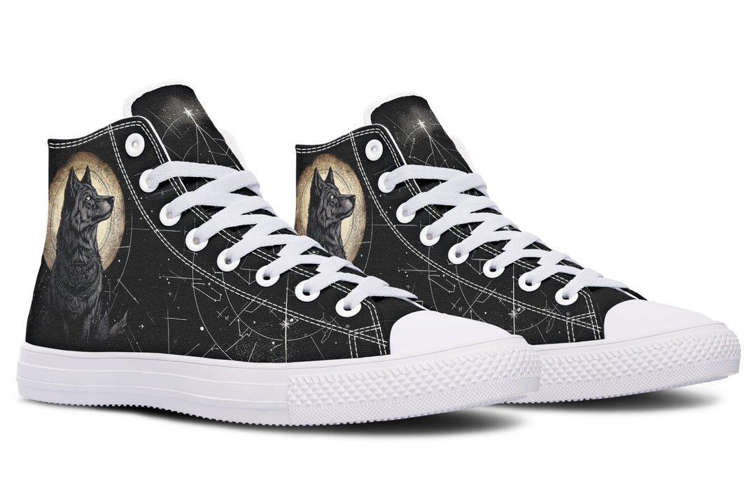 Starlit Wolf High Tops - Classic Premium Canvas Shoes with Comfortable and Durable Soles