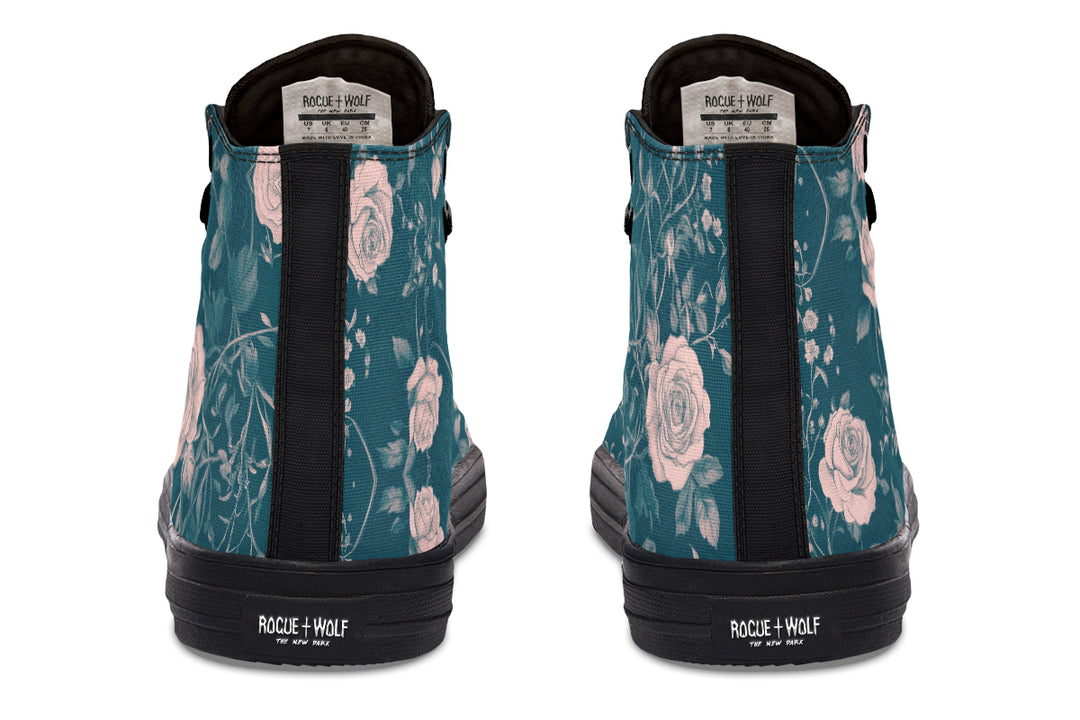 Teal Rose Romance High Tops - Classic Premium Canvas Shoes with Comfortable and Durable Soles