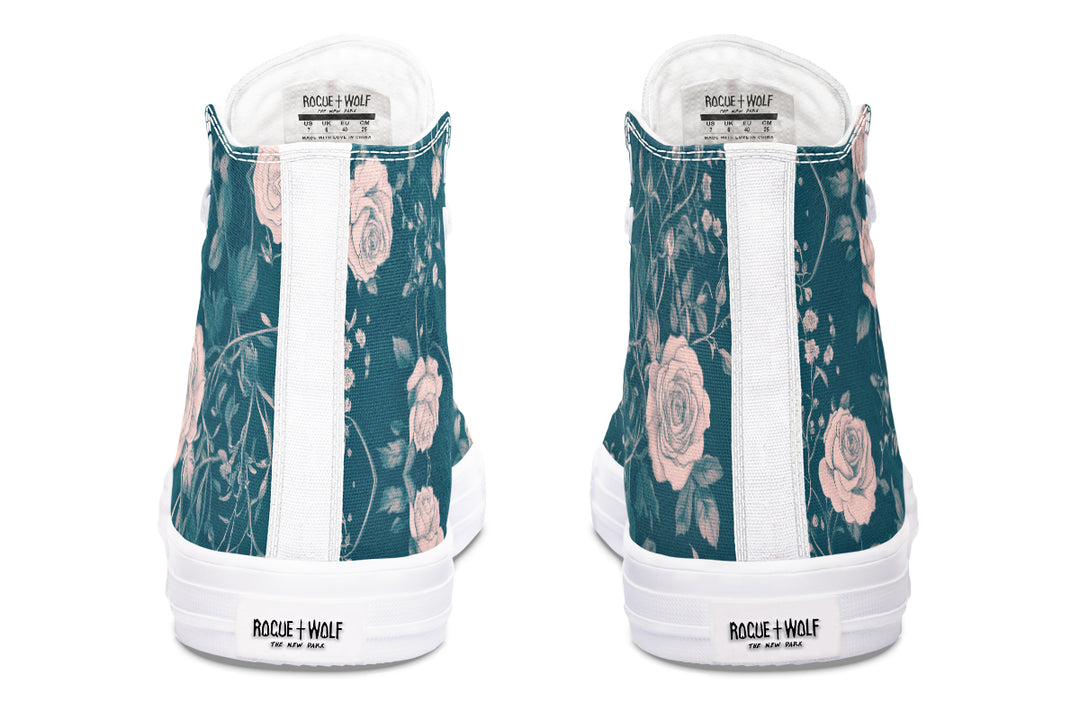 Teal Rose Romance High Tops - Classic Premium Canvas Shoes with Comfortable and Durable Soles