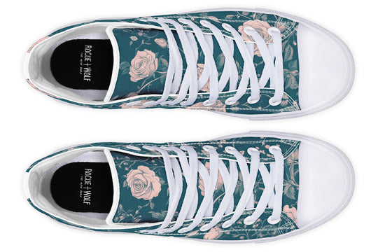 Teal Rose Romance High Tops - Classic Premium Canvas Shoes with Comfortable and Durable Soles