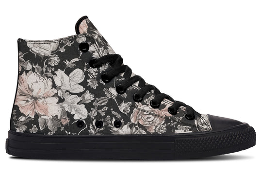 Vintage Peonies High Tops - Classic Premium Canvas Shoes with Comfortable and Durable Soles