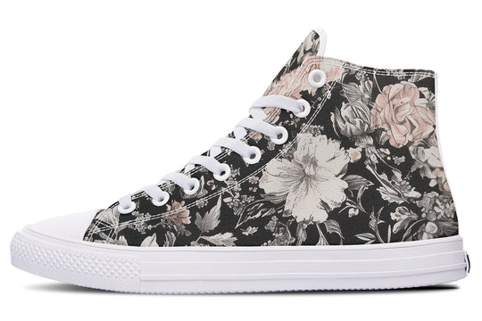 Vintage Peonies High Tops - Classic Premium Canvas Shoes with Comfortable and Durable Soles