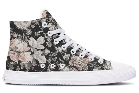 Vintage Peonies High Tops - Classic Premium Canvas Shoes with Comfortable and Durable Soles