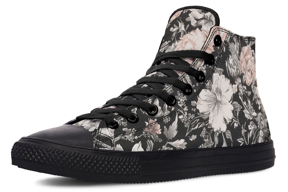 Vintage Peonies High Tops - Classic Premium Canvas Shoes with Comfortable and Durable Soles