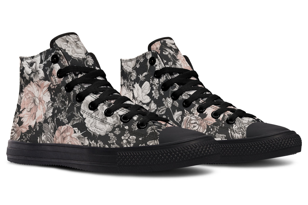 Vintage Peonies High Tops - Classic Premium Canvas Shoes with Comfortable and Durable Soles