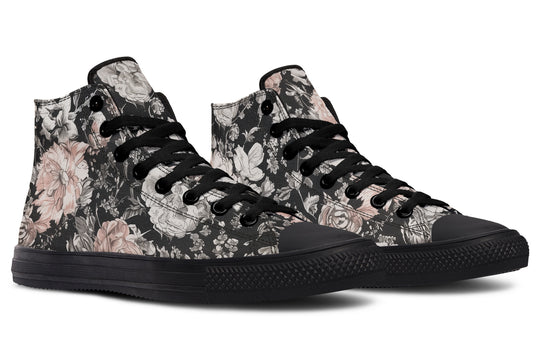 Vintage Peonies High Tops - Classic Premium Canvas Shoes with Comfortable and Durable Soles