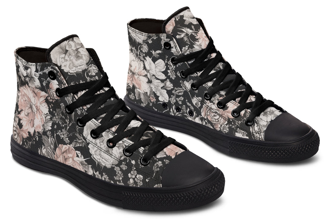 Vintage Peonies High Tops - Classic Premium Canvas Shoes with Comfortable and Durable Soles