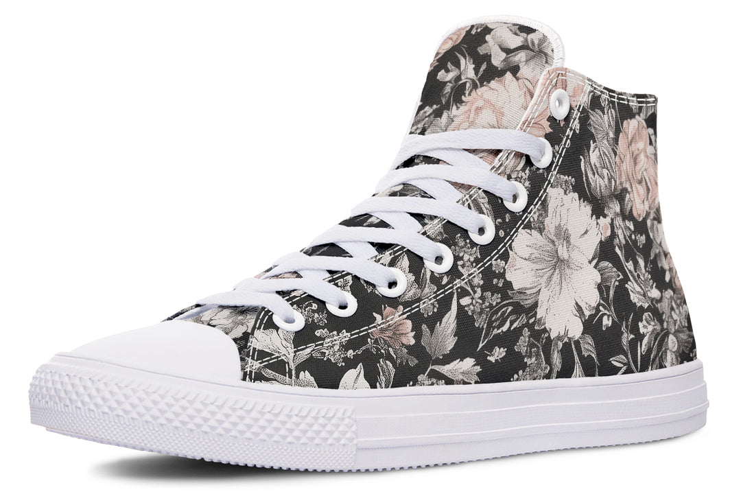 Vintage Peonies High Tops - Classic Premium Canvas Shoes with Comfortable and Durable Soles