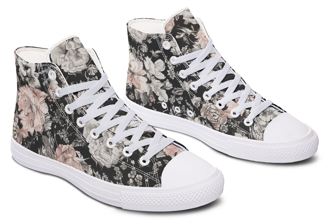 Vintage Peonies High Tops - Classic Premium Canvas Shoes with Comfortable and Durable Soles