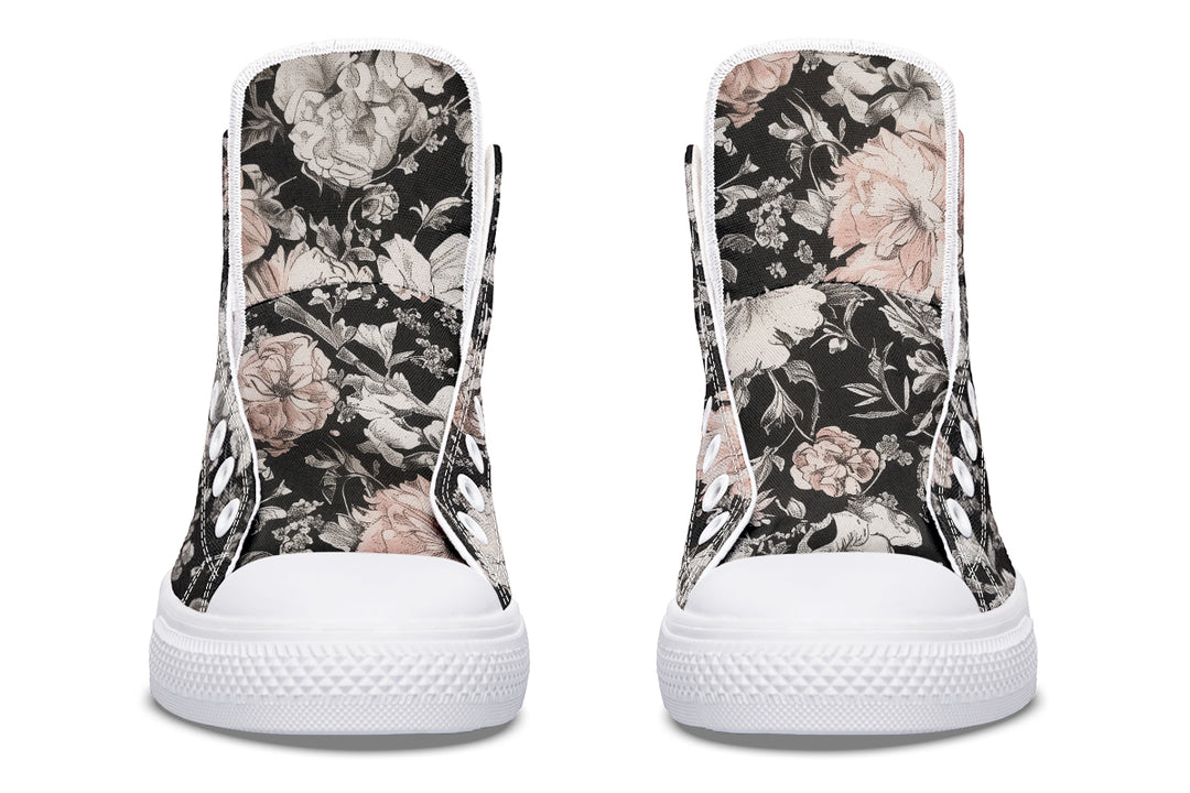 Vintage Peonies High Tops - Classic Premium Canvas Shoes with Comfortable and Durable Soles