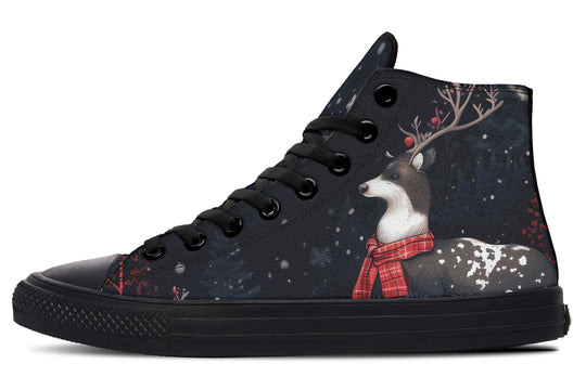 Yule Antlers High Tops - Classic Premium Canvas Shoes with Comfortable and Durable Soles