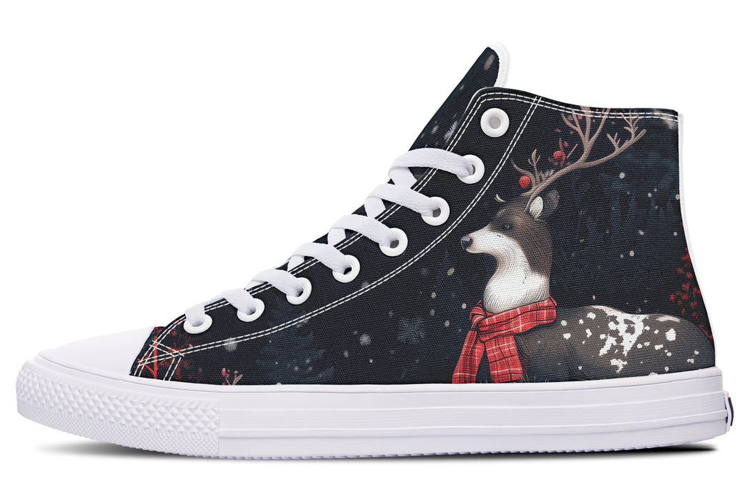 Yule Antlers High Tops - Classic Premium Canvas Shoes with Comfortable and Durable Soles