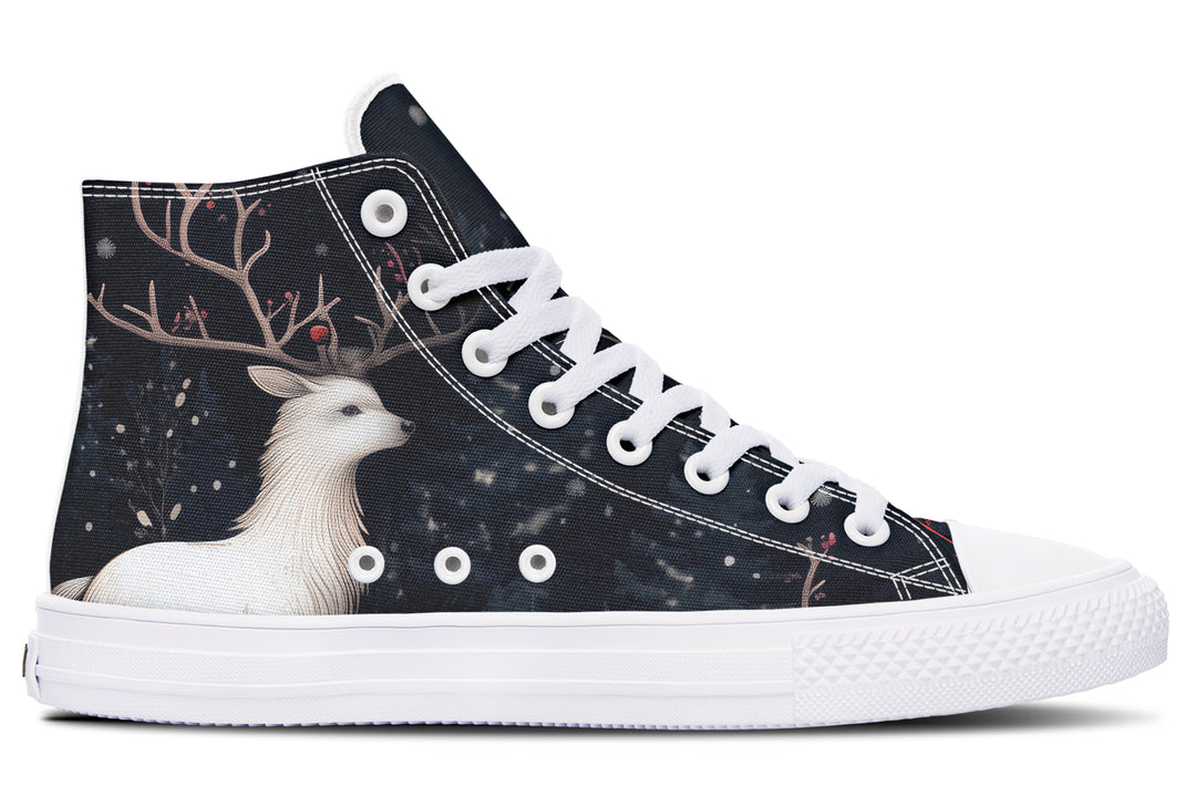 Yule Antlers High Tops - Classic Premium Canvas Shoes with Comfortable and Durable Soles