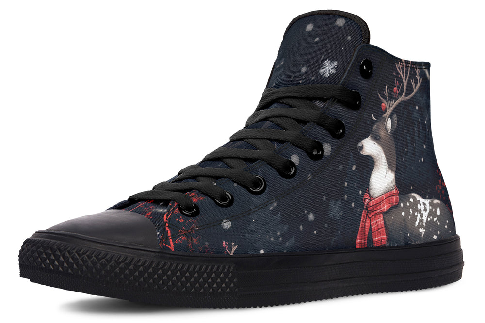 Yule Antlers High Tops - Classic Premium Canvas Shoes with Comfortable and Durable Soles