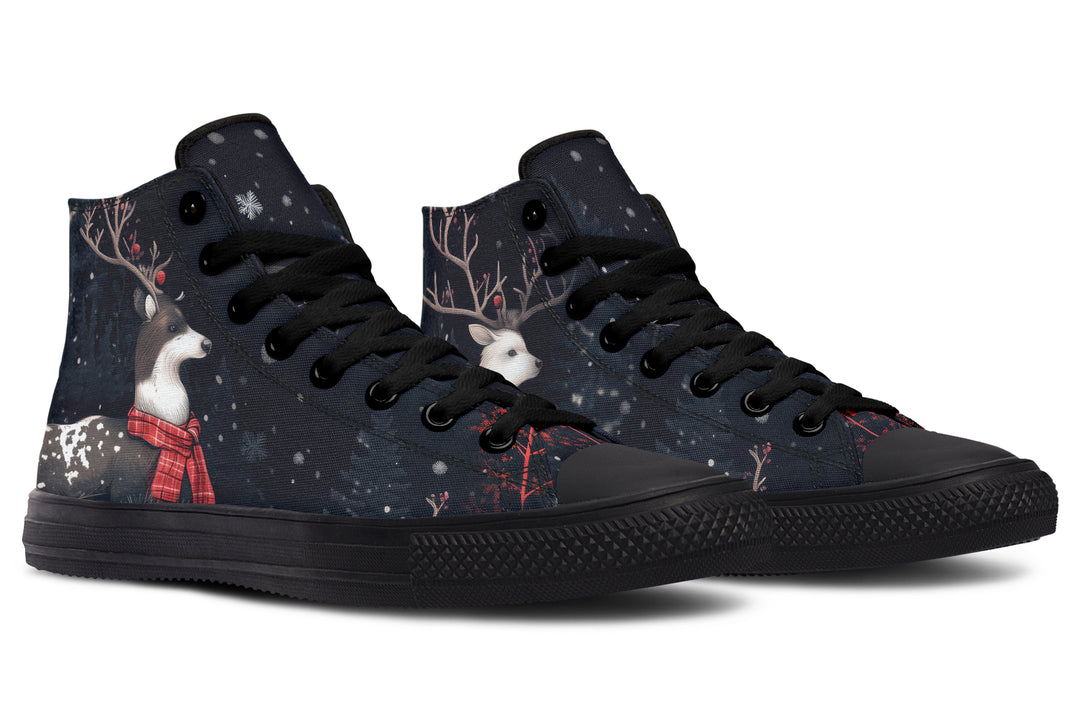 Yule Antlers High Tops - Classic Premium Canvas Shoes with Comfortable and Durable Soles