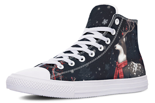 Yule Antlers High Tops - Classic Premium Canvas Shoes with Comfortable and Durable Soles