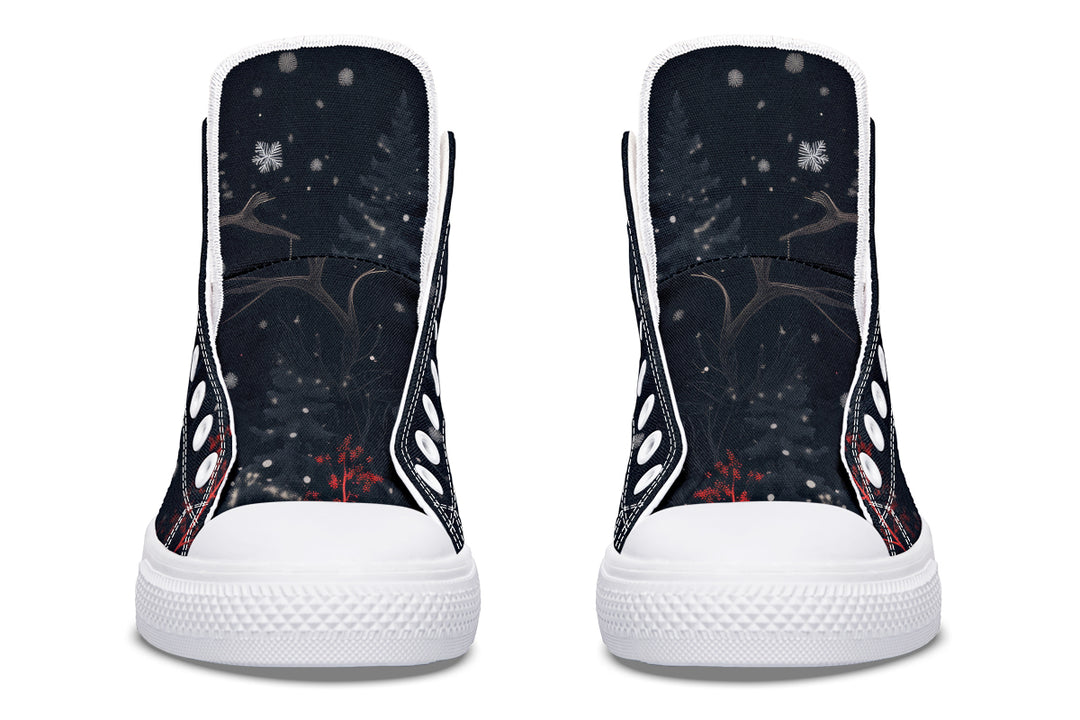 Yule Antlers High Tops - Classic Premium Canvas Shoes with Comfortable and Durable Soles