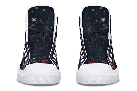 Yule Antlers High Tops - Classic Premium Canvas Shoes with Comfortable and Durable Soles