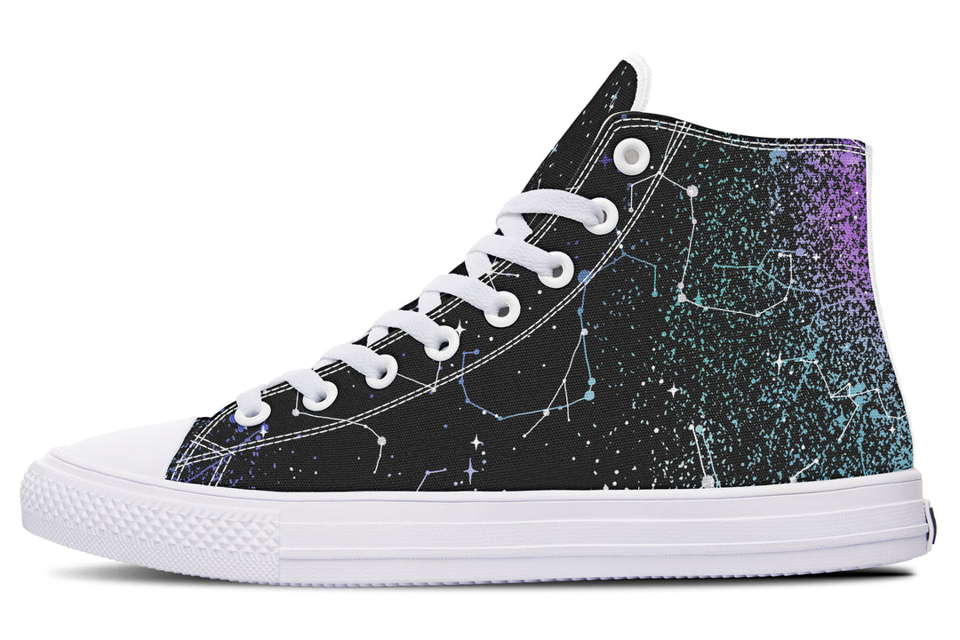 Aurora High Tops - Colorful High Tops Vegan Durable Canvas Unisex Skate Shoes Astrology Stars