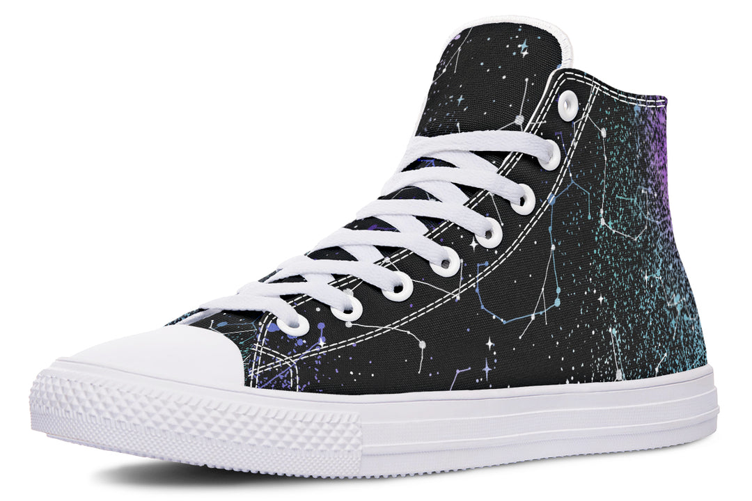 Aurora High Tops - Colorful High Tops Vegan Durable Canvas Unisex Skate Shoes Astrology Stars