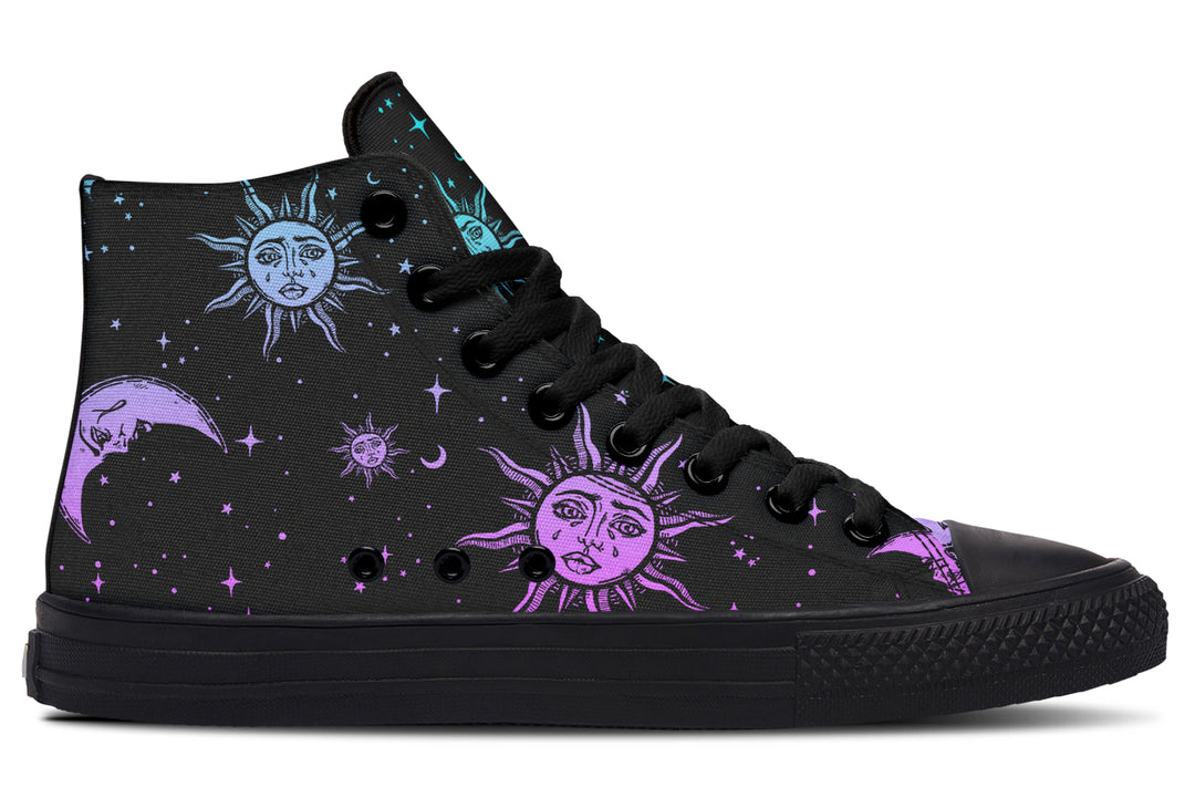 Celestial Pastel High Tops Canvas Skate Vegan Retro Witchy Unisex Breathable Sneakers