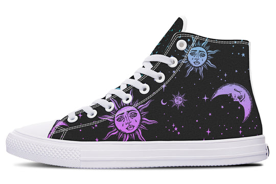 Celestial Pastel High Tops Canvas Skate Vegan Retro Witchy Unisex Breathable Sneakers
