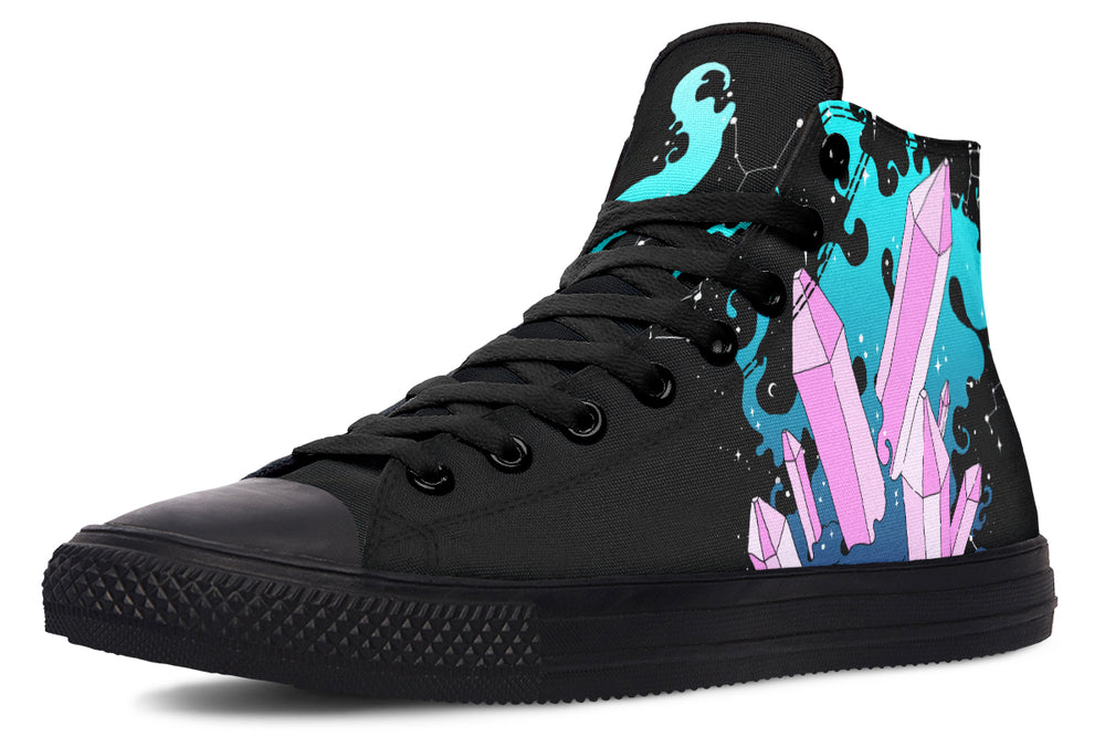 Crystal Sky High Tops - Vegan High Top Shoes Durable Unisex Skate Breathable Retro Witchy Style