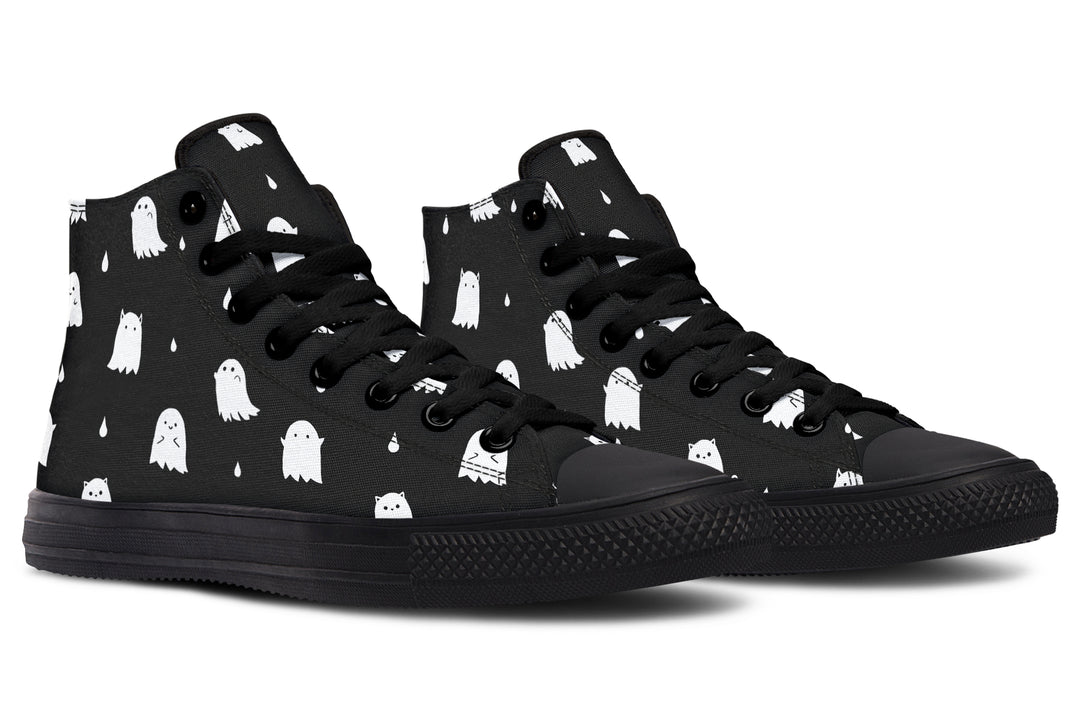 Ghost Party High Tops - Fashion Sneakers Vegan Canvas Unisex Retro Skate Shoes Dark Academia Style