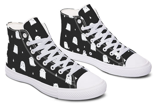 Ghost Party High Tops - Fashion Sneakers Vegan Canvas Unisex Retro Skate Shoes Dark Academia Style