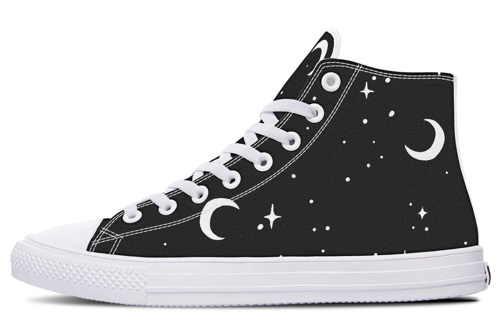 MoonDust High Tops - Durable Unisex Vegan Skate Streetwear Canvas High Tops Retro Witchy Style