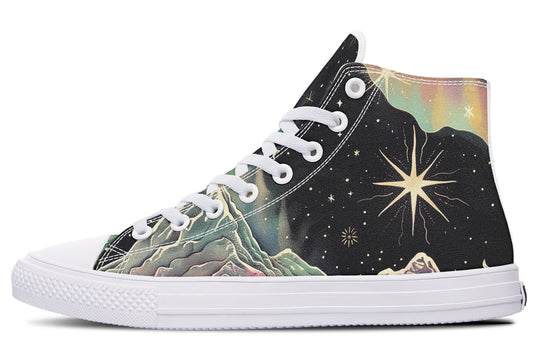 Northern Lights High Tops - Unisex High Tops Durable Canvas Sneakers Skate Shoes Vegan Dark Academia