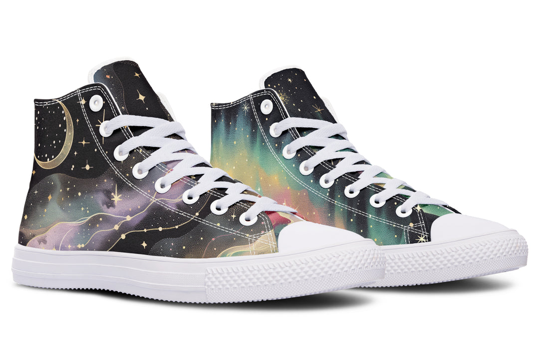 Northern Lights High Tops - Unisex High Tops Durable Canvas Sneakers Skate Shoes Vegan Dark Academia