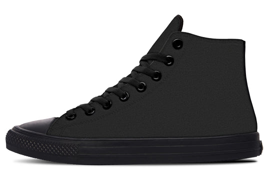 Pitch Black High Tops - Unisex Vegan Canvas Skate Shoes Gothic Style Breathable