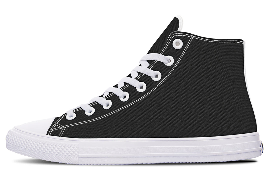 Pitch Black High Tops - Unisex Vegan Canvas Skate Shoes Gothic Style Breathable