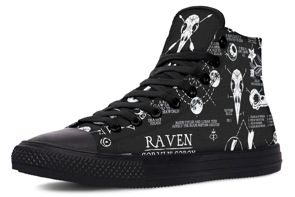 Raven Study High Tops - Casual High Tops Durable Canvas Sneakers Vegan Unisex Gothic Retro Streetwear