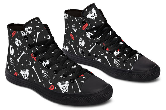 Skulls & Crystals High Tops - Unisex High Tops Breathable Canvas Skate Sneakers Vegan Gothic Streetwear Shoes