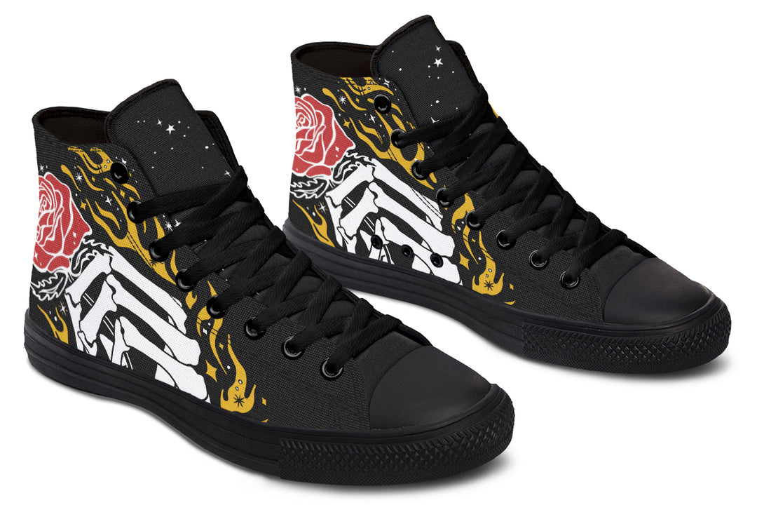 Forever Rose High Tops - Fashion Sneakers Vegan Gothic Unisex Canvas Skate Shoes Breathable