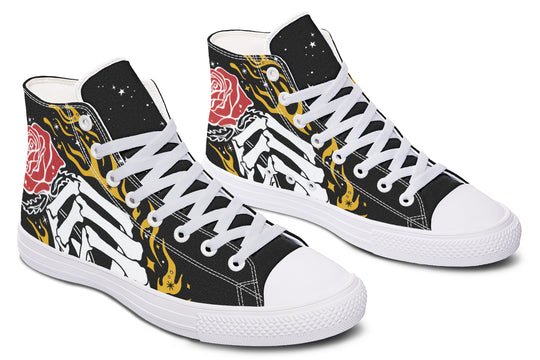 Forever Rose High Tops - Fashion Sneakers Vegan Gothic Unisex Canvas Skate Shoes Breathable