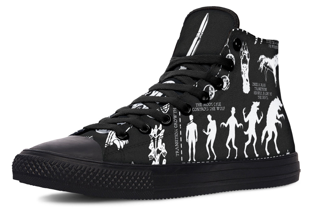 Wolf Study High Tops - Unisex High Tops Durable Canvas Sneakers Retro Streetwear Gothic Vegan Skate Shoes
