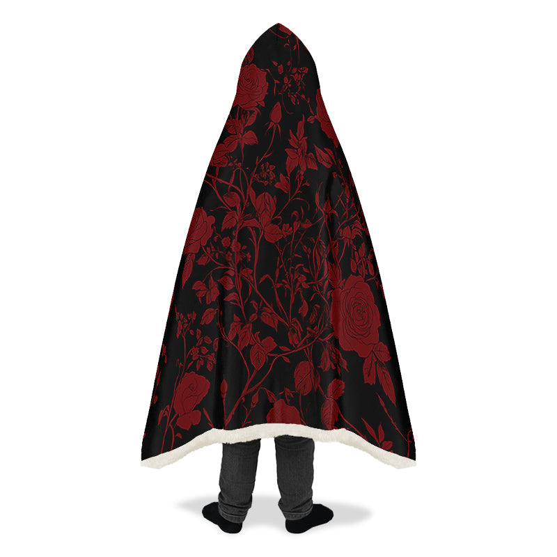 Blood Rose Romance Hooded Blanket - Cozy and Warm Wrap-around Blanket with Vegan Fur Lining and Hood