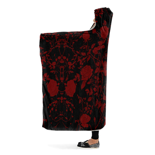 Blood Rose Romance Hooded Blanket - Cozy and Warm Wrap-around Blanket with Vegan Fur Lining and Hood