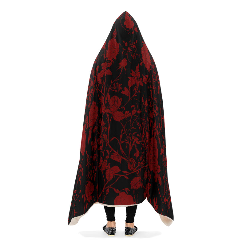 Blood Rose Romance Hooded Blanket - Cozy and Warm Wrap-around Blanket with Vegan Fur Lining and Hood