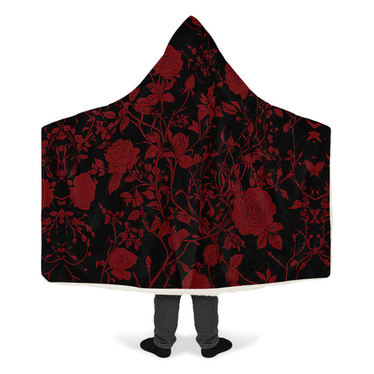 Blood Rose Romance Hooded Blanket - Cozy and Warm Wrap-around Blanket with Vegan Fur Lining and Hood