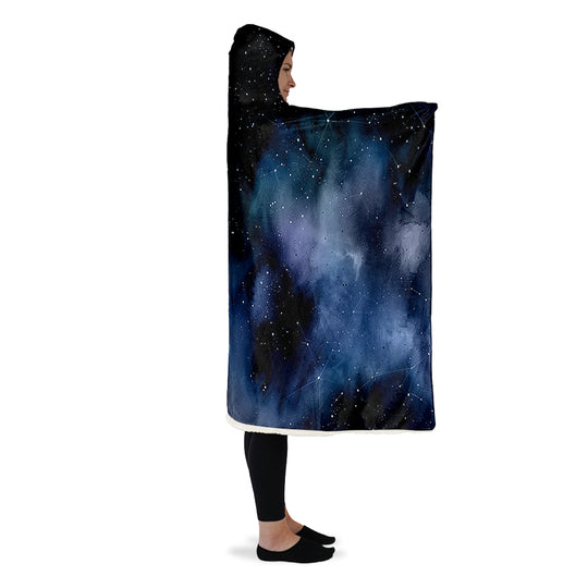 Deep Blue Hooded Blanket - Cozy and Warm Wrap-around Blanket with Vegan Fur Lining and Hood