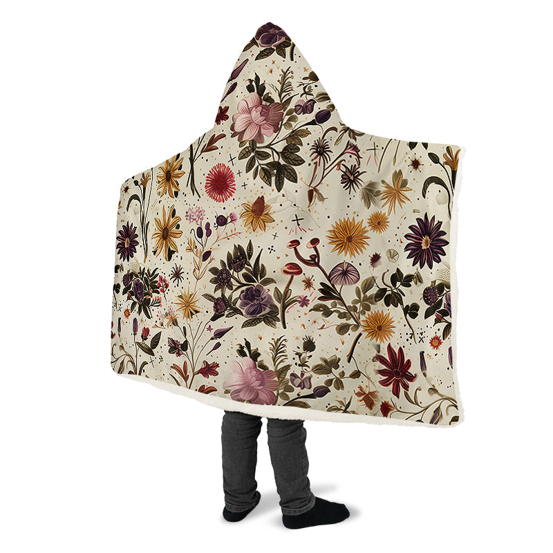 Enchanted Blossoms Hooded Blanket - Cozy and Warm Wrap-around Blanket with Vegan Fur Lining and Hood