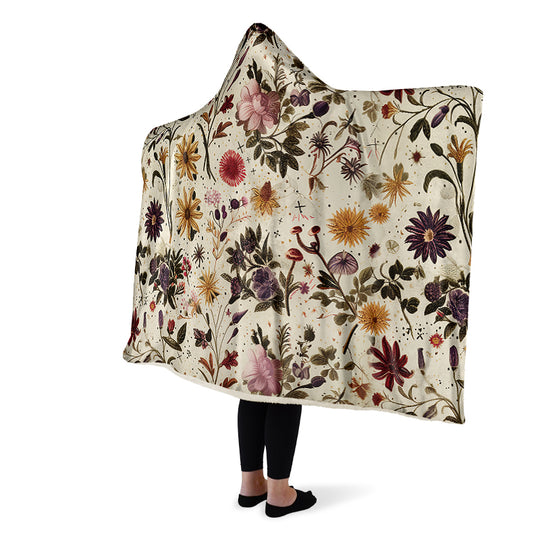 Enchanted Blossoms Hooded Blanket - Cozy and Warm Wrap-around Blanket with Vegan Fur Lining and Hood