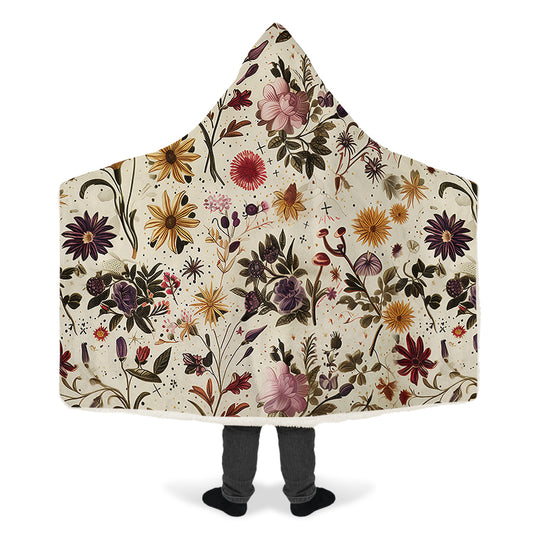 Enchanted Blossoms Hooded Blanket - Cozy and Warm Wrap-around Blanket with Vegan Fur Lining and Hood